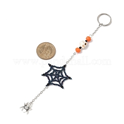 Тематика хэллоуина стеклянные семена паутина брелки&nbsp;HJEW-MZ00285-02