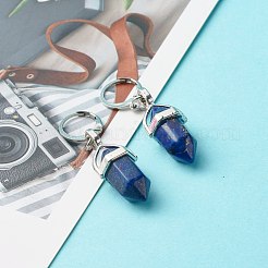 女の子の女性のための弾丸ナチュラルラピスラズリペンダントフープピアス  304ステンレススチール製金具付き  46mm  ピン：0.6mm&nbsp;EJEW-JE04636-02