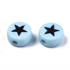 不透明なアクリルビーズ  エナメル  スターとフラットラウンド  空色  7x4mm  穴：1.5mm&nbsp;X-MACR-N008-32H