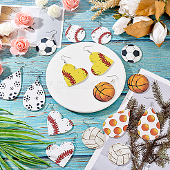 8 пара сережек-подвесок из искусственной кожи в 8 стилях: бейсбол EJEW-AN0001-39