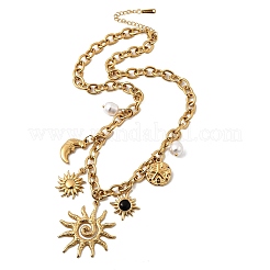 Ожерелья-нагрудники с подвеской в виде солнца из нержавеющей стали 304 NJEW-H073-01G