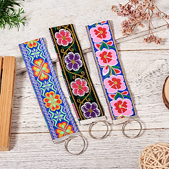 Брелок из полиэстеровой жаккардовой ленты с цветочной вышивкой&nbsp;KEYC-TAC00045