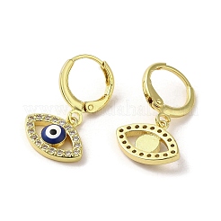 馬の目 本物の 18k 金メッキ真鍮ダングル レバーバック イヤリング  エナメル質とキュービックジルコニア付き  プルシアンブルー  23.5~24x14.5mm&nbsp;EJEW-Q797-23G-01