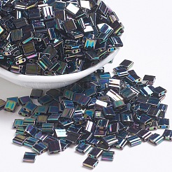 MIYUKIティラビーズ  日本製シードビーズ  2穴  （tl455)メタリック多彩なブルーアイリス  5x5x1.9mm  穴：0.8mm  約590個/50g&nbsp;SEED-X0054-TL455