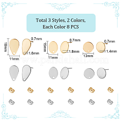 48 шт. 3 стиля 2 цвета 201 нержавеющая сталь серьги-гвоздики фурнитура STAS-UN0043-68