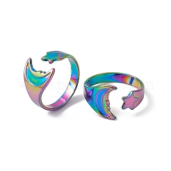 Ионное покрытие(ip) 304 нержавеющая сталь луна и звезда открытое кольцо-манжета для женщин&nbsp;RJEW-C045-19M