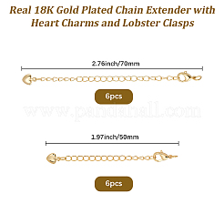 12 шт. 2-х стилевая латунная удлинительная цепь с подвесками в виде сердечек и карабинами&nbsp;KK-BBC0021-77
