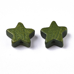 塗装天然木ビーズ  スター  オリーブドラブ  14~15x14~15x5.5mm  穴：1.5mm&nbsp;WOOD-R265-09C