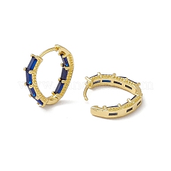 キュービックジルコニアレクタングルビーズフープピアス  女性のための本物の 18 k ゴールド メッキ真鍮ティア ドロップ フープ イヤリング  カドミウムフリー＆ニッケルフリー＆鉛フリー  ダークブルー  17x16.5x3.5mm  ピン：0.8mm&nbsp;EJEW-M210-05G-B