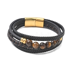 Geflochtene Mikrofaser-Lederkordel & mehrsträngige Armbänder aus natürlichem Tigerauge&nbsp;BJEW-C153-01H