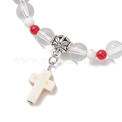 Браслеты с подвесками-крестиками из синтетической бирюзы BJEW-JB12190-02