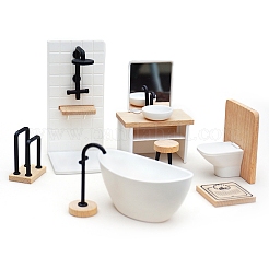 木製バスルームセットミニチュア装飾品  マイクロランドスケープホームドールハウスアクセサリー  小道具の装飾のふりをする  ミックスカラー  パッキング：175x95x115mm&nbsp;PW-WG7DB36-01