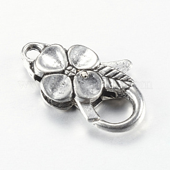 フラワー合金製カニカン  カドミウムフリー＆鉛フリー  アンティークシルバー  25x14x6mm  穴：2.5mm&nbsp;X-PALLOY-S040-08AS