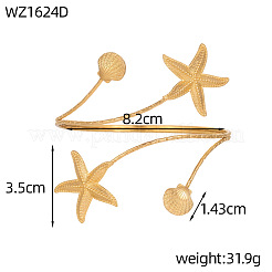 304ステンレススチール製上腕カフ  女性用オープンアームカフバングル  ゴールドカラー  ヒトデ  内径：3.23インチ（8.2cm）&nbsp;WG0D0C9-02