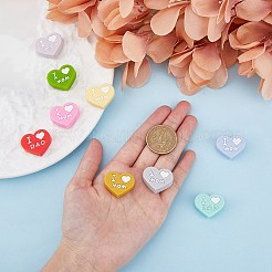 9 pièce de perles en silicone en forme de cœur bicolore avec les mots « papa et maman »&nbsp;SIL-FH0001-12