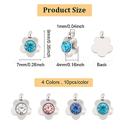 40 шт. 4 цвета 304 нержавеющая сталь стразы подвески-цветы шармы&nbsp;STAS-DC0011-41