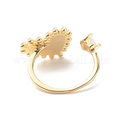 Открытое кольцо-манжета в форме сердца из прозрачного кубического циркония с ракушкой&nbsp;RJEW-P204-02G