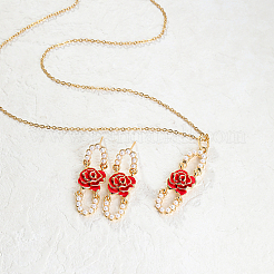 Комплект украшений из пластиковых бисера овал овал с цветком YW1382-2