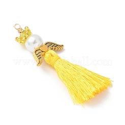 Стеклянные жемчужины круглые бусины с поликоттоновой кисточкой большие подвески&nbsp;PALLOY-MZ00611-01