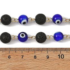 Collana rotonda fatta a mano con occhio di Allah in vetro lavorato a lume e perline di pietra lavica naturale&nbsp;AJEW-JB01662