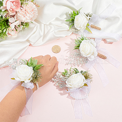 4 ensemble de corsage de poignet et de boutonnière en tissu et en plastique imitation fleur&nbsp;AJEW-PH0008-28
