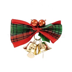 クリスマス リネンの大きな蝶結びと鉄のベル飾り  クリスマスパーティーの小道具の装飾品  ファイヤーブリック  41x51.5x15mm&nbsp;AJEW-S088-02A