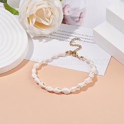 ナチュラルシェルビーズブレスレット  女性のための夏のビーチジュエリー  フローラルホワイト  7-5/8インチ（19.5cm）&nbsp;X-BJEW-JB08162