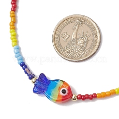 Ожерелья ручной работы в стиле бохо с рыбками и разноцветными стеклянными бусинами для женщин NJEW-TA00199