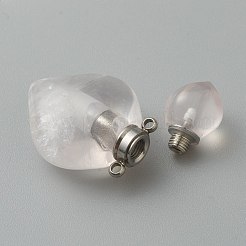 天然石ローズクォーツペンダント  プラチナ真鍮パーツ  開閉可能な香水瓶  37x21x11mm  穴：1.5mm&nbsp;G-B009-25P-B