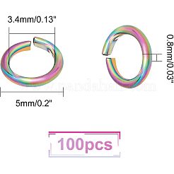 PVD真空メッキ304ステンレス鋼オープン丸カン  虹色  20ゲージ  5x0.8mm  内径：3.4mm  100個/箱&nbsp;STAS-UN0017-78MC