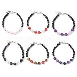 6 bracciale con perline rotonde in vetro e pietre preziose naturali e sintetiche&nbsp;BJEW-JB12210