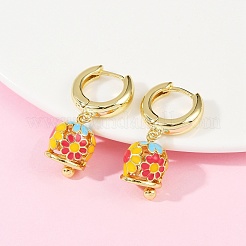 Серьги-кольца с цветочной эмалью из латуни EJEW-Z115-08G