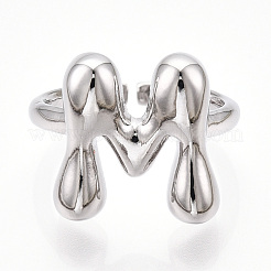 Anillo abierto de latón con iniciales para mujer.&nbsp;RJEW-N046-02M-P