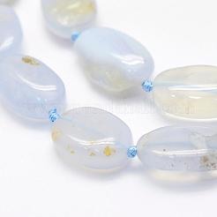天然石ブルーレースアゲートビーズ連売り  オーバル  ライトスチールブルー  14~20x10~13x3~6mm  穴：1mm  約22個/連  16.3インチ（41.4cm）&nbsp;G-K202-14A