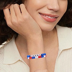 10 bracelet extensible fait main en perles d'argile polymère sur le thème de la fête de l'indépendance&nbsp;BJEW-SW01605