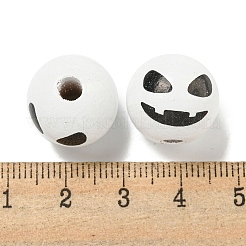 プリントウッドヨーロピアンビーズ  ハロウィンテーマビーズ  ラウンド  ホワイト  15.5~16mm  穴：4~4.5mm&nbsp;WOOD-G022-08A-12