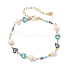 Handgefertigte Armbänder aus Messing und Emaille mit Herzgliedern für Damen&nbsp;BJEW-JB14048