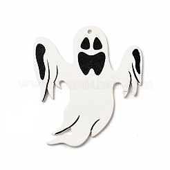 片面プリントウッドビッグペンダント  ハロウィンチャーム  ホワイト  ゴースト  64x58x3mm  穴：3mm&nbsp;WOOD-I010-13D