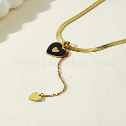 Collar con colgante de borla de corazón negro elegante de acero inoxidable 201 esmaltado para mujer&nbsp;MU3610