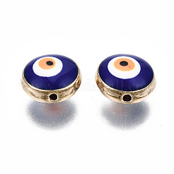 合金エナメルビーズ  ナザールボンジュウ  ダークブルー  10x5mm  穴：1mm&nbsp;LS-ENAM-WH0047-14F-10mm