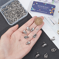チベットスタイルのスタッドピアス金具50個  垂直ループ付き  無鉛の  スカル  真鍮製イヤーナット50個付き  ミックスカラー  16x9mm  穴：2mm  ピン：1mm&nbsp;TIBE-SC0009-34