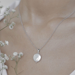 Женские ожерелья с плоской круглой подвеской из натурального жемчуга Кеши из стерлингового серебра VZ4140