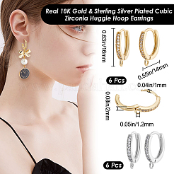 12 шт. 2-цветная латунная фурнитура для сережек-колец с микропаве из прозрачного кубического циркония&nbsp;ZIRC-BBC0003-49