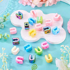 UVメッキ不透明アクリルヨーロピアンビーズ20個  大きな穴の開いた虹色のビーズ  ミックスカラー  U字  20.5x17.5x13.5mm  穴：6mm&nbsp;OACR-TADJ0001-16U