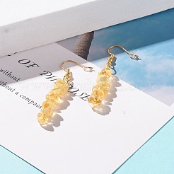 ナチュラルシトリンチップビーズダングルピアス  女性用ジェムストーンドロップピアス  真鍮ジュエリー  ゴールドカラー  50~54x7~11.5x5~8mm  ピン：0.7mm&nbsp;EJEW-JE04788-10