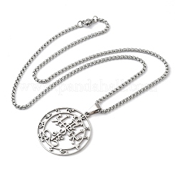 201 плоская круглая подвеска с символом из нержавеющей стали NJEW-H065-19P