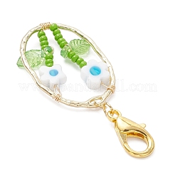 Овальный с цветочным стеклянным бисером и подвесками из лэмпворка и сплава HJEW-MZ00351-01