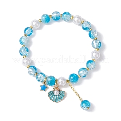 3 braccialetto elasticizzato con perle di vetro a 3 colori&nbsp;BJEW-JB09751-01