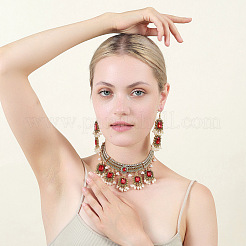 Ensemble collier ras du cou rectangulaire en alliage de verre et boucles d'oreilles pour femmes&nbsp;FS-WG507E8-07