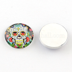 Halbrund / Kuppel candy Schädelmusterglas flatback BlumeCabochons für DIY-Projekte&nbsp;X-GGLA-Q037-25mm-12